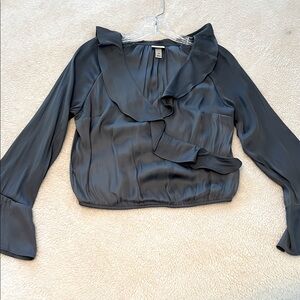 Dark Teal Satin Ruffle Blouse